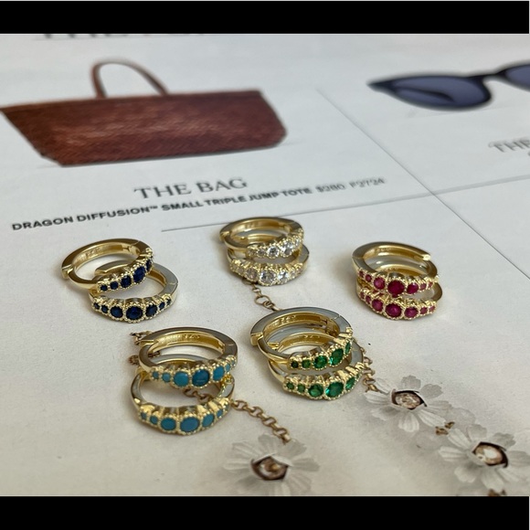 Hoop earrings gold huggies color cz huggies - Picture 2 of 8